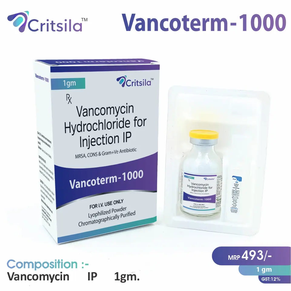 Vancomycin (1000mg) Injection at the best price in PCD Pharma Franchise for Bacterial Infection Treatment.
